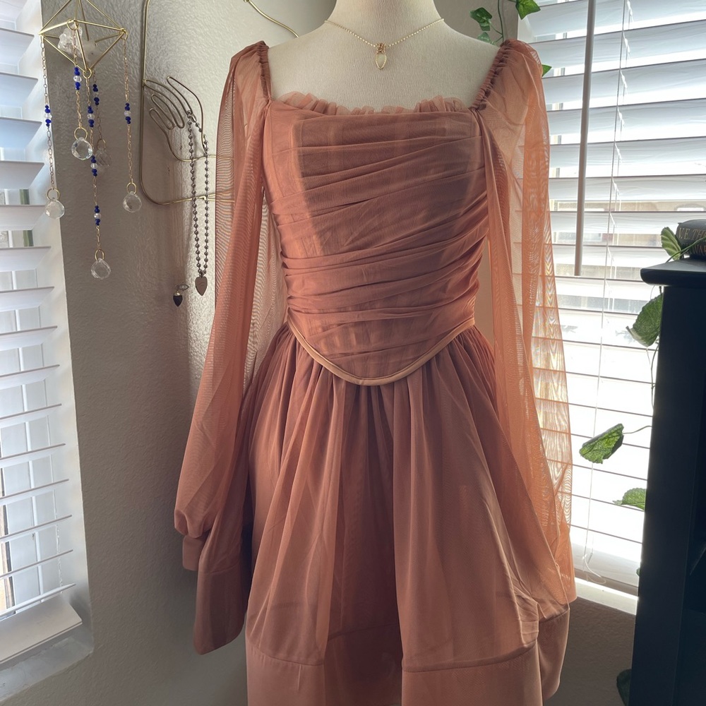 Taupe Tulle Corset Drape Dress ♡
